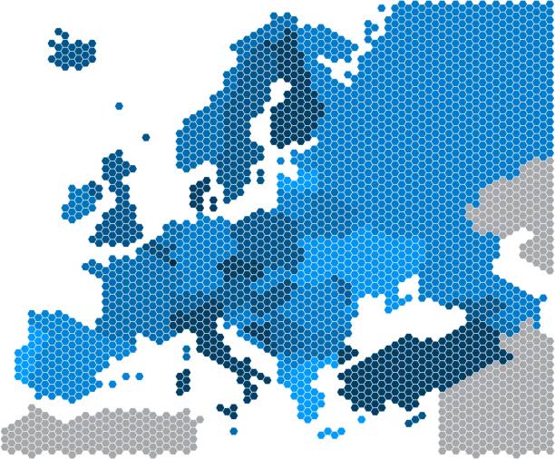 geometria sześciokątna forma europy mapa na białym tle. ilustracja wektorowa. - uk map regions england stock illustrations