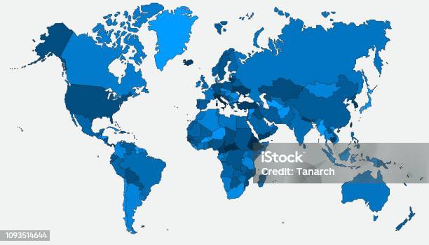 Simplicity Straight Outline Line World Map Vector Illustration Stock Illustration - Download Image Now