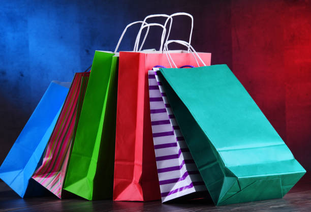 istock Composition with colorful paper shopping bags 1093515578