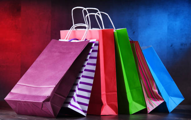 istock Composition with colorful paper shopping bags 1093515606