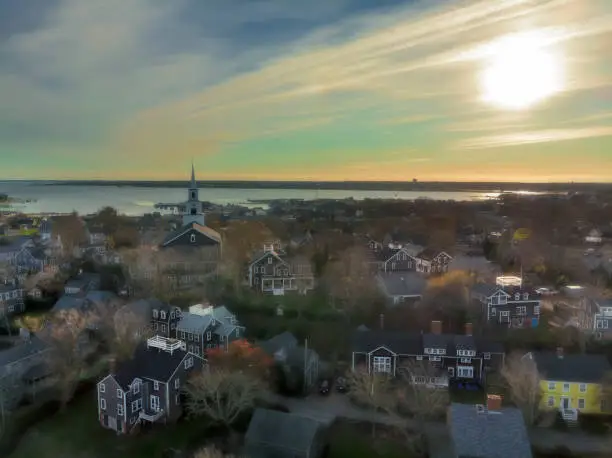 Photo of Beautiful Aerial View from Above, Sunset on Nantucket Island, Massachusetts