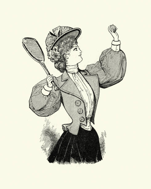 Vintage engraving of Late Victorian women's fashions, Tennis outfit, 1890s