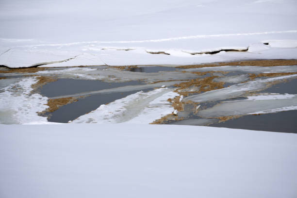 Thaw on the pond early spring and the ice melts Nature