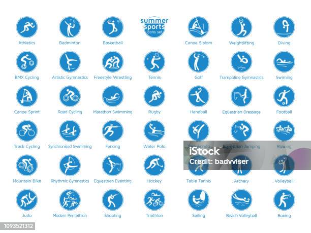 Ilustración de Iconos De Deportes De Verano Conjunto Vector Pictograms y más Vectores Libres de Derechos de Deporte