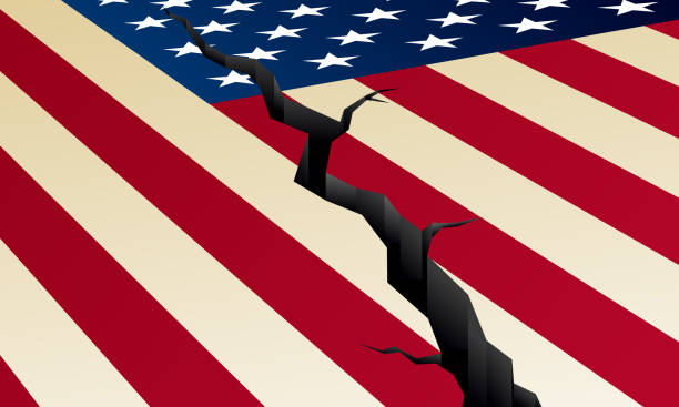 Cracked US flag, vector illustration Cracked US flag, political divisions in America vector illustration deterioration stock illustrations