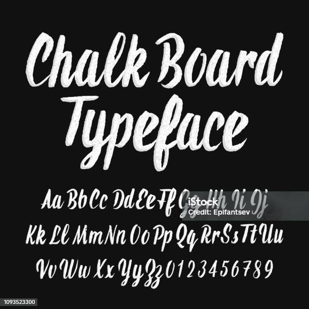 Chalk Board Typeface Handwritten Uppercase And Lowercase Letters And Numbers Stock Illustration - Download Image Now