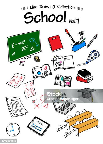 School 1 Line Drawing Collectioncolor Stock Illustration - Download Image Now - Colors, Sketch, Education