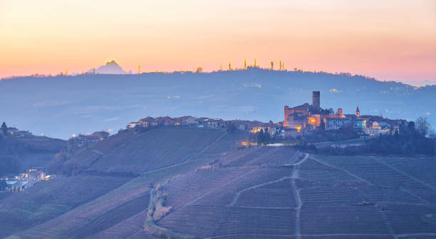 Langhe winter panorama. Color image stock photo