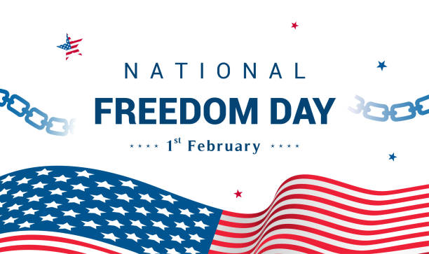 National Freedom Day Vector illustration, USA flag waving with broken chain on white background. National Freedom Day Vector illustration, USA flag waving with broken chain on white background. background of slaves in chains stock illustrations