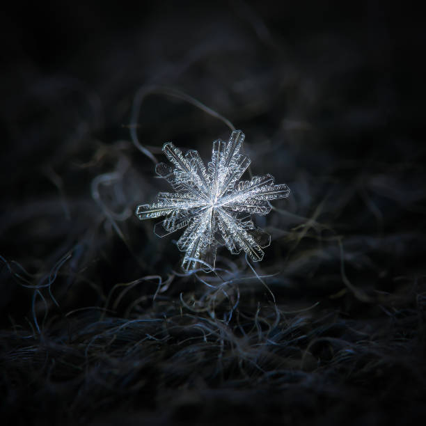 Snowflake glittering on dark textured background stock photo