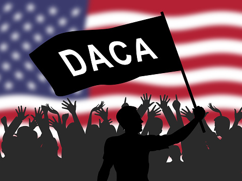 Daca Protest For Dreamers Deal Road To Citizenship. Naturalization Of Illegal immigrant Children In Usa - 2d Illustration