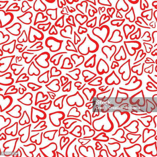 Romantic Pattern With Elegant Red Doodle Hearts On A White Background Pattern For Valentines Day Mothers Day Background For Wedding Invitation Design Gift Wrapping Paper Textiles Stock Illustration - Download Image Now