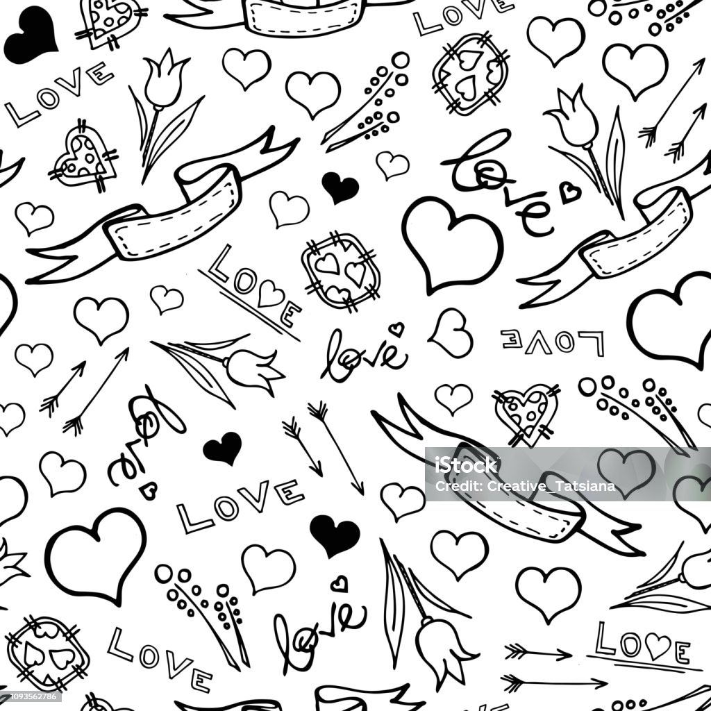 Ilustración de Día De San Valentín De Patrones Sin Fisuras Con Doodle Corazones Amor Texto Flechas Flores Elementos Decorativos Aislados Sobre Fondo Blanco Impresión Romántica Con Decoración De Dibujado A Mano Estilo Ilustración de Día De San Valentín De Patrones Sin Fisuras Con Doodle Corazones Amor Texto Flechas Flores Elementos Decorativos Aislados Sobre Fondo Blanco Impresión Romántica Con Decoración De Dibujado A Mano Estilo
