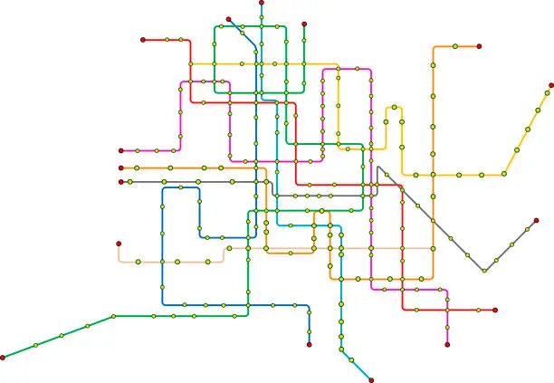 Vector illustration of Public transportation, subway map, fictional vector art