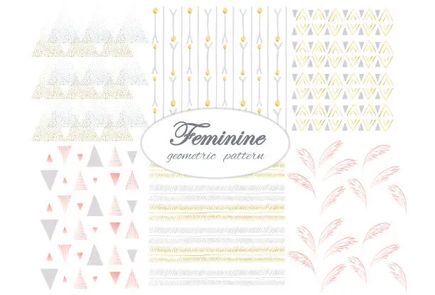 Vector illustration of Feminine Geometric Pattern_rose gold, gold and grey pattern_swatch_seamless pattern