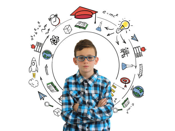 istock Young boy child think serious decision idea education school background 1093568056