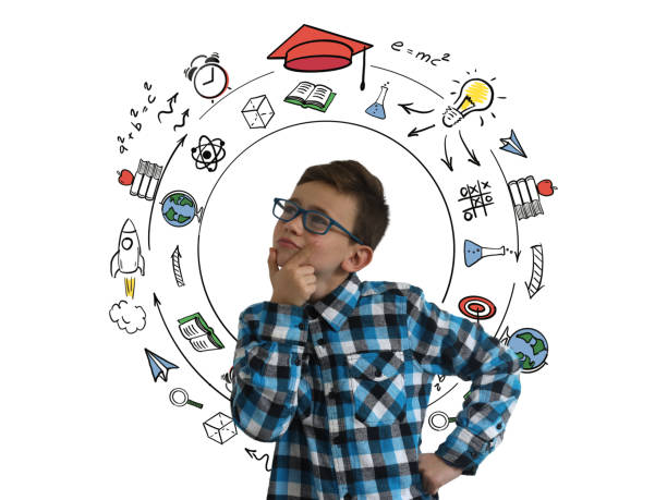 istock Young boy child think serious decision idea education school background 1093569228