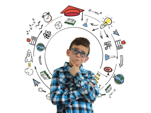istock Young boy child think serious decision idea education school background 1093575060