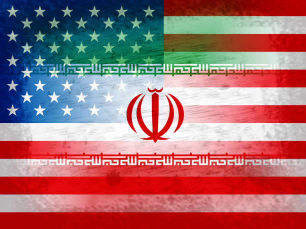 istock Us Iran Conflict And Sanctions Or Agreement Flag - 2d Illustration 1093575652