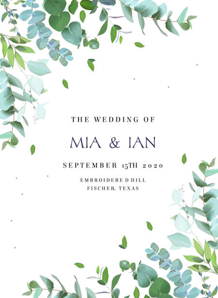 illustrazioni stock, clip art, cartoni animati e icone di tendenza di invito al matrimonio botanico verde. - greeting card invitation wedding menu