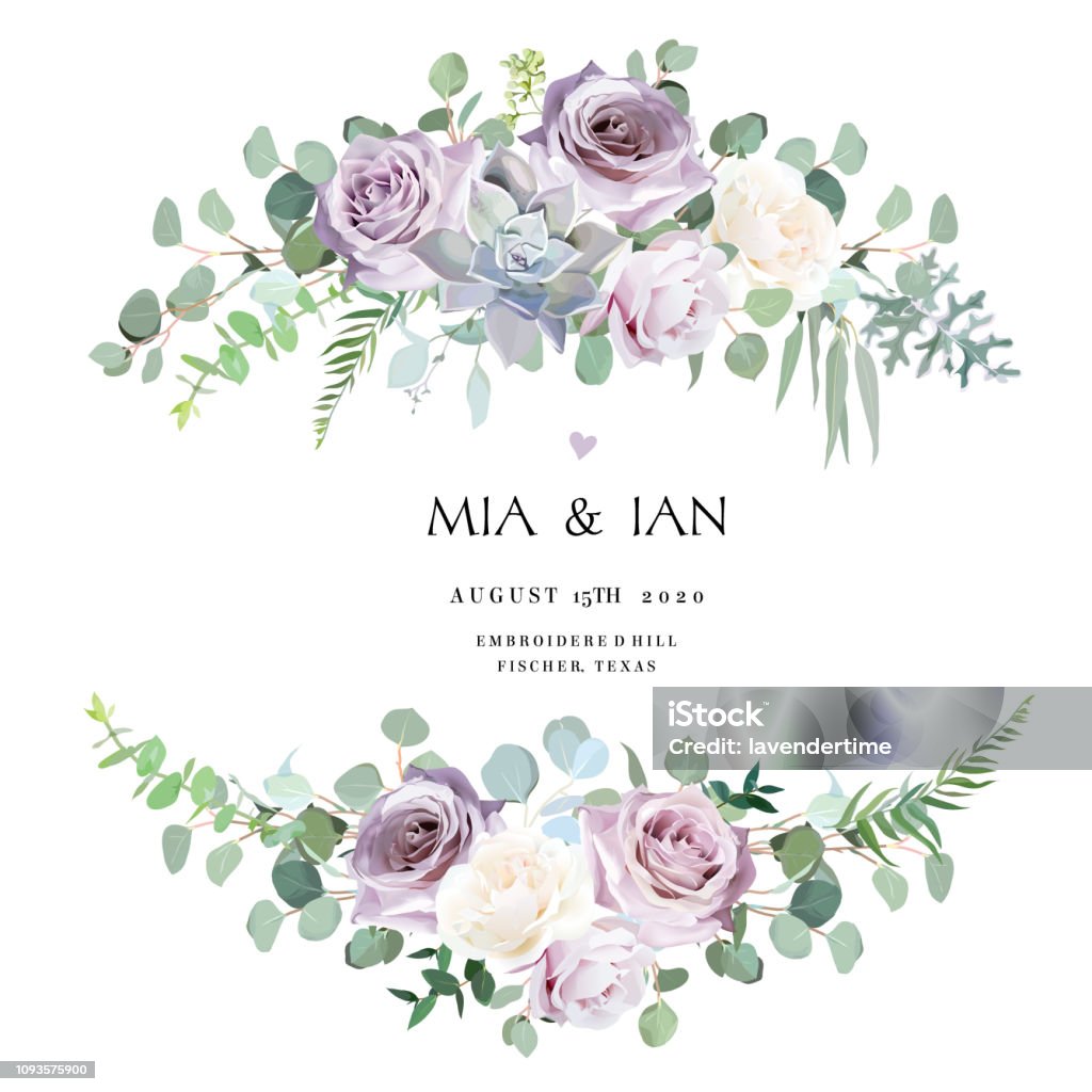 Poussiéreux lavande, crémeux et mauves antiques roses, pourpres pâles fleurs violet - clipart vectoriel de Fleur - Flore libre de droits