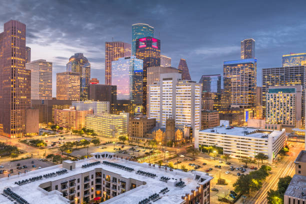 istock Houston, Texas, USA downtown park and skyline at twilight. 1093576102