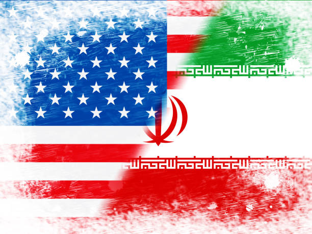 istock Us Iran Conflict And Sanctions Or Agreement Flags - 2d Illustration 1093587916