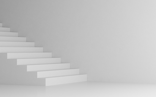 View of white stairs on white background,Concept of the way to success. 3D rendering