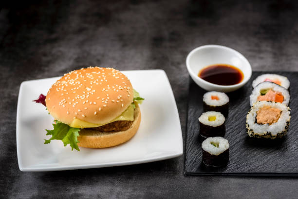 istock what is healthier - hamburger or sushi 1093590870