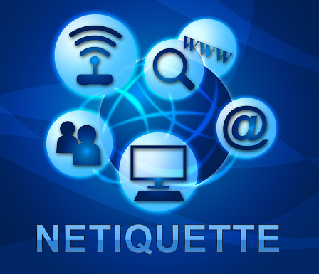 Netiquette Polite Online Behavoir Or Web Etiquette. Civility Protocol On Networks And Tech - 2d Illustration