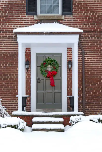 Photo of snow covered front steps of a house