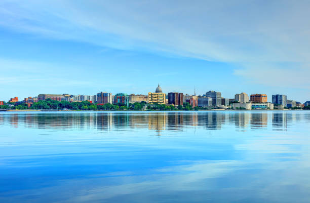 Downtown Madison, Wisconsin Skyline Madison is the capital of the U.S. state of Wisconsin and the county seat of Dane County. lake monona photos stock pictures, royalty-free photos & images