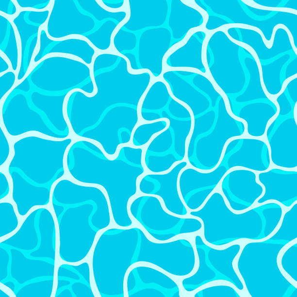 illustrations, cliparts, dessins animés et icônes de texture de surface eau bleu vibrant transparente avec des reflets du soleil. illustration vectorielle. - ridé surface liquide illustrations