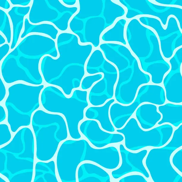 Vector illustration of Seamless vibrant blue water surface texture with sun reflections. Vector illustration.