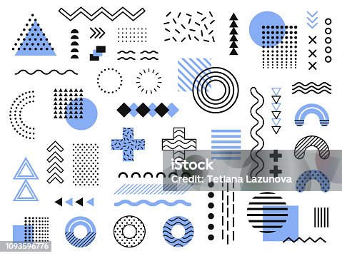 istock Memphis design elements. Retro funky graphic, 90s trends designs and vintage geometric print illustration element vector collection 1093596776