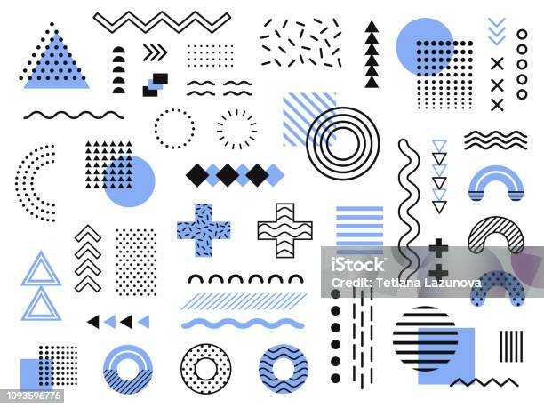 Memphis Design Elements Retro Funky Graphic 90s Trends Designs And Vintage Geometric Print Illustration Element Vector Collection Stock Illustration - Download Image Now