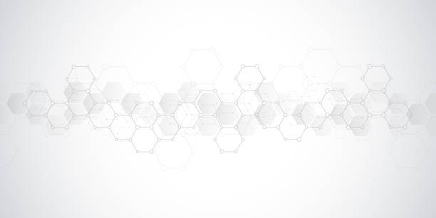 ilustrações, clipart, desenhos animados e ícones de textura de fundo geométrico com estruturas moleculares e engenharia química. abstrato do padrão de hexágonos. - banner hexagon backgrounds technology