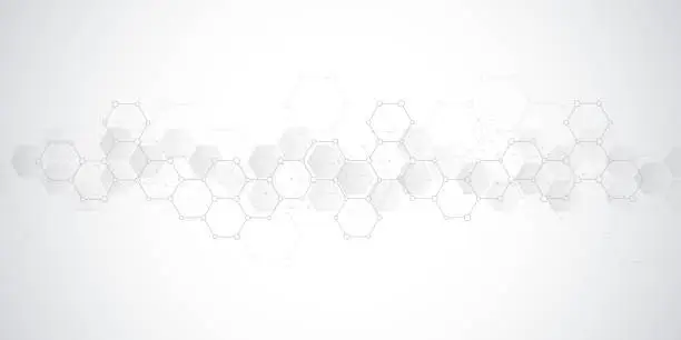 Vector illustration of Geometric background texture with molecular structures and chemical engineering. Abstract background of hexagons pattern.
