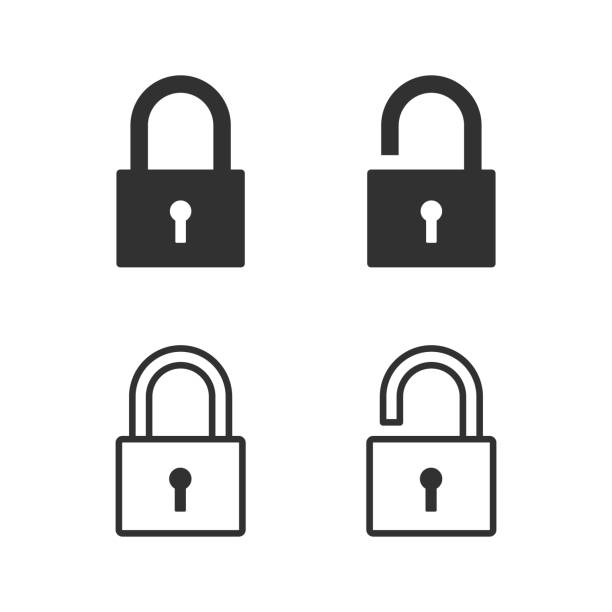 schloss, vorhängeschloss, security-symbol. vektor-illustration. - lock icon stock-grafiken, -clipart, -cartoons und -symbole