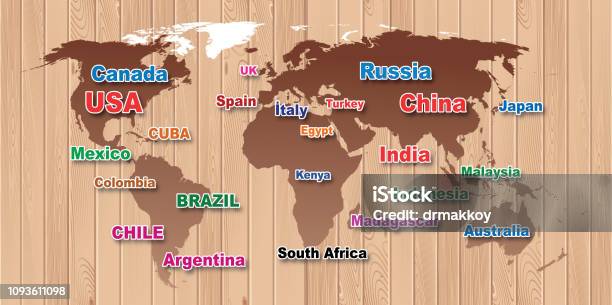 World Countries Map Stock Illustration - Download Image Now - Africa, Argentina, Australia