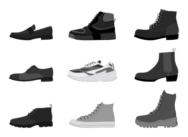 Collection mens footwear isolated on white background. Set of men boots. Collection mens footwear isolated on white background. Set of men boots. Vector illustration high tops stock illustrations