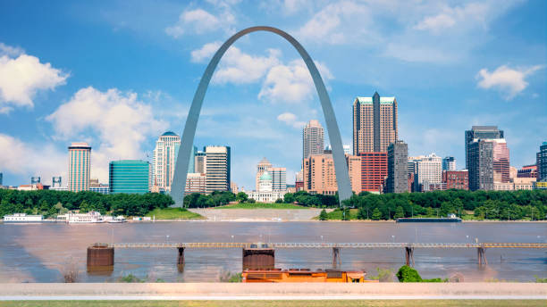 St Louis with Mississippi river and famous arch stock photo