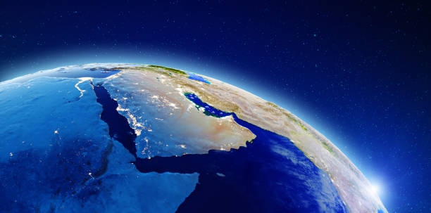 Middle East and Saudi Arabia Middle East and Saudi Arabia. Elements of this image furnished by NASA. 3d rendering gulf countries stock pictures, royalty-free photos & images