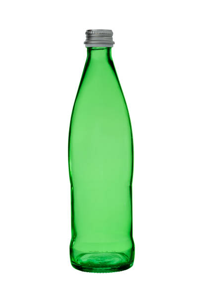 empty bottle for mineral water with a stopper from green glass isolated on a white background