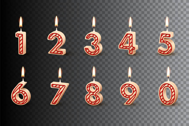 Birthday candles with burning flames isolated on dark transparent background. Vector design elements. Birthday candles with burning flames isolated on dark transparent background. Vector design elements kerosene fuel stock illustrations