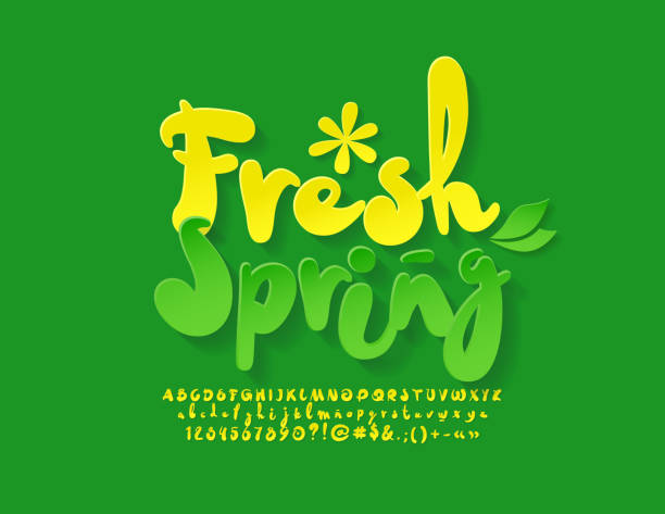 手書きのアルファベットでベクトル明るいエンブレム新鮮な春 - spring nature freshness multi colored点のイラスト素材／クリップアート素材／マンガ素材／アイコン素材
