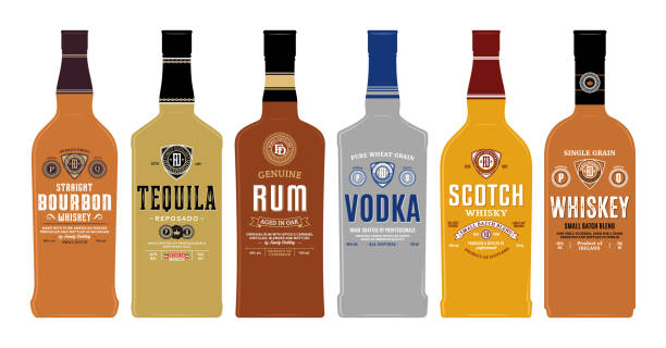 Bottle mockups with alcoholic drink labels vector art illustration