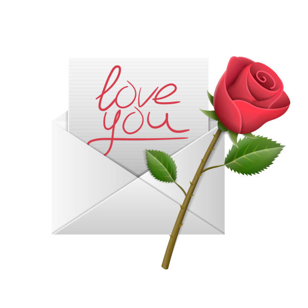 현실적인 봉투 편지와 함께 당신을 사랑 하 고 valintine 하루 또는 웨딩 꽃 장미 - valintine stock illustrations