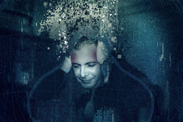 istock Man with a headache futuristic design, overthinking, need for artificial inteligence 1093645324