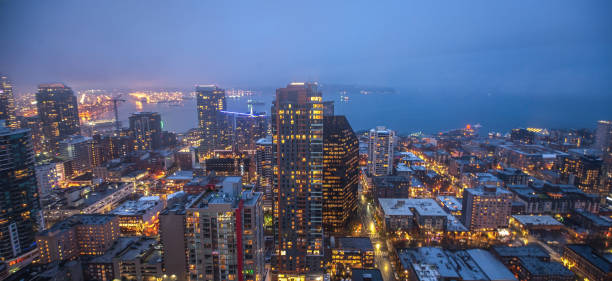 istock Seattle city skyline at dusk. Downtown Seattle cityscape 1093645650